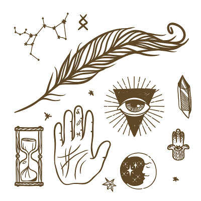 潮流向量神秘符号素描手绘宗教哲学精神神秘主义化学科学魔术插图