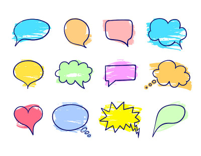 Vector Drawings Talk Bubbles Set, Grunge Texture, 