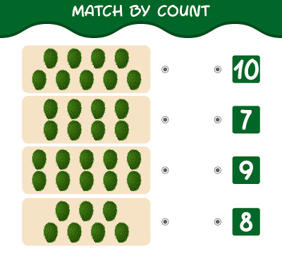 Match by count of cartoon soursops. Match and coun