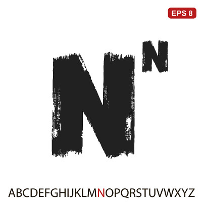 黑色大写手写矢量字母'N'在白色背景。