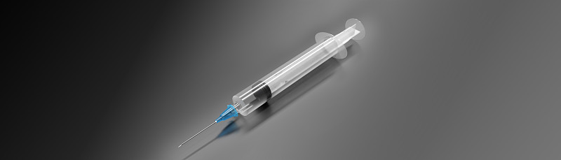 带针接种疫苗的医疗注射器。三维渲染