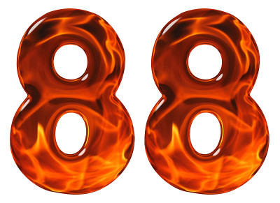 88, 88，数字，仿玻璃和熊熊烈火