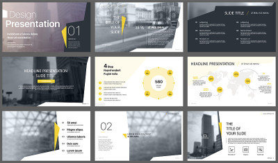 Yellow presentation templates elements on a white 
