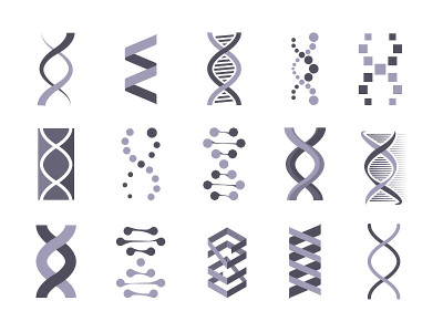 Dna螺旋分子轮廓集。编码遗传人类动物的分子螺旋图，生物化学基因组，dna链，rna，现代技术遗传研