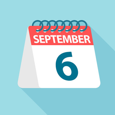 9月6日-日历图标。一个月的一天的矢量插图。日历模板