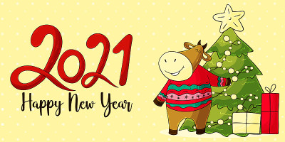 2021新年快乐儿童插画。中国新年牛年2021年