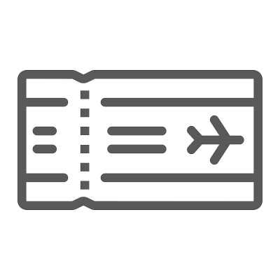 机场票线图标，旅游和旅游，航空公司标志矢量图形，白色背景上的线性图案，eps 10。