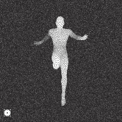 3D模型的人。黑白颗粒点状设计。点画矢量插图。