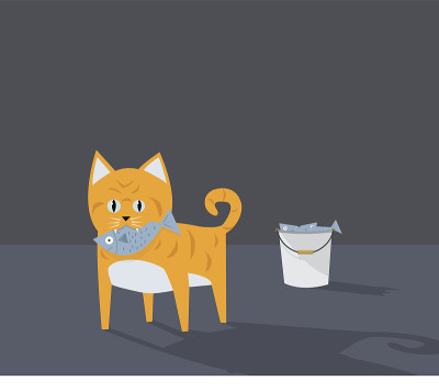 猫带鱼可爱的矢量插图