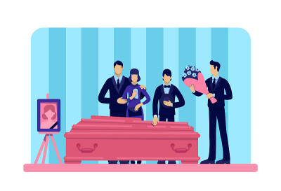 葬礼仪式平面彩色矢量插图