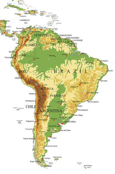 南America-physical地图