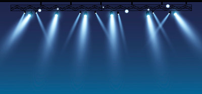 Vector stage with set of blue spotlights. Blue sta