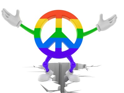 和平象征人物站在龟裂的土地上