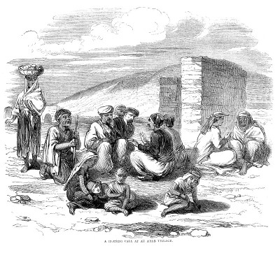 阿拉伯农民坐在1864年杂志的地上