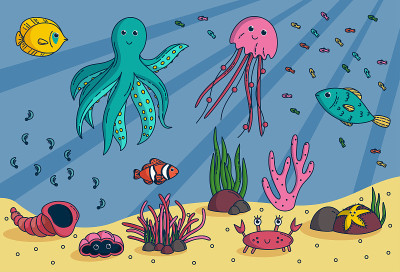 海洋动物。矢量图