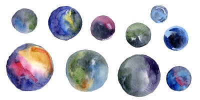 水彩颜料，行星。