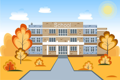 向量学校建筑。