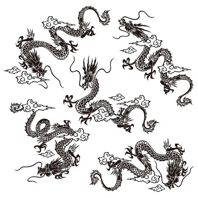 日式风格和简单的龙无缝图案，