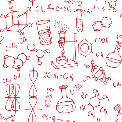 化学手绘涂鸦背景。科学的矢量图