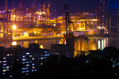台湾，港口城市，基隆港，基隆市，码头夜景，