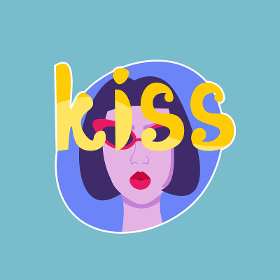 Kiss贴纸社交媒体网络信息徽章设计