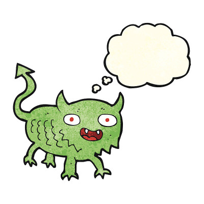 卡通小恶魔带着思想泡泡