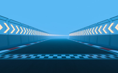观无限空旷的柏油国际赛道，3d渲染。