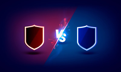 对游戏封面，旗帜运动vs，团队概念。矢量图