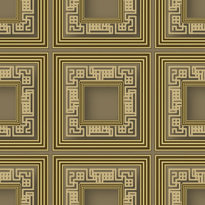 3d黄金无缝图案。希腊背景矢量。表面重复的方形框架背景。现代装饰与希腊键，曲径，正方形，框架，迷宫，