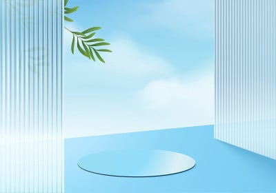 3d背景产品最小的平台场景与几何玻璃平台。背景向量3d与晶体平台。站着展示化妆品。舞台展示在底座现代