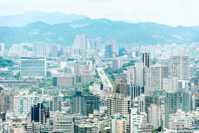 台北101城市天际线鸟瞰图，台湾