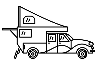 一种可折叠设计的旅行用汽车。房车，一种娱乐用车。野营的时候,旅游。矢量图标，轮廓，孤立