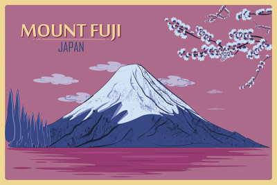日本东京富士山的复古海报