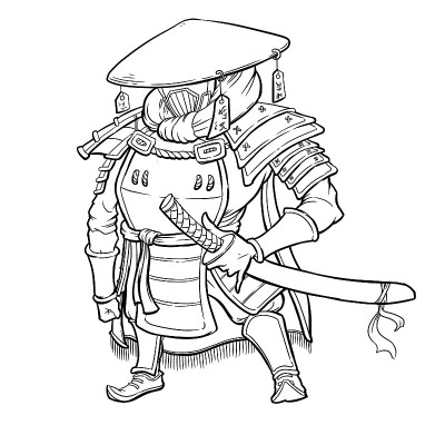 武士，日本，插图，涂色页