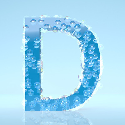 蓝色水滴字母D孤立在浅蓝色背景上