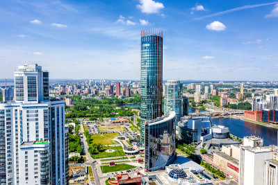 叶卡捷琳堡市中心全景。从以上观点。俄罗斯
