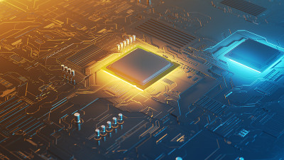 3d渲染的一个未来的电路板与表面安装组件