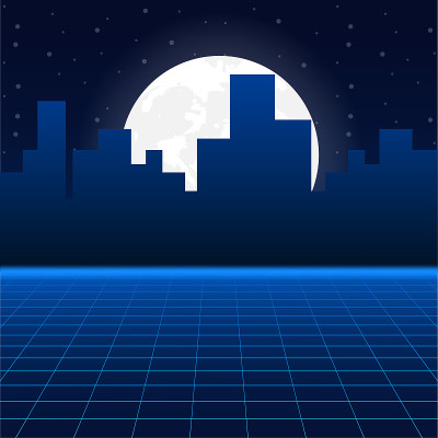 未来景观与风格的激光网格。霓虹Retrowave。矢量插图。
