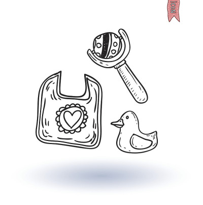 婴儿摇铃和鸭子玩具，矢量插图