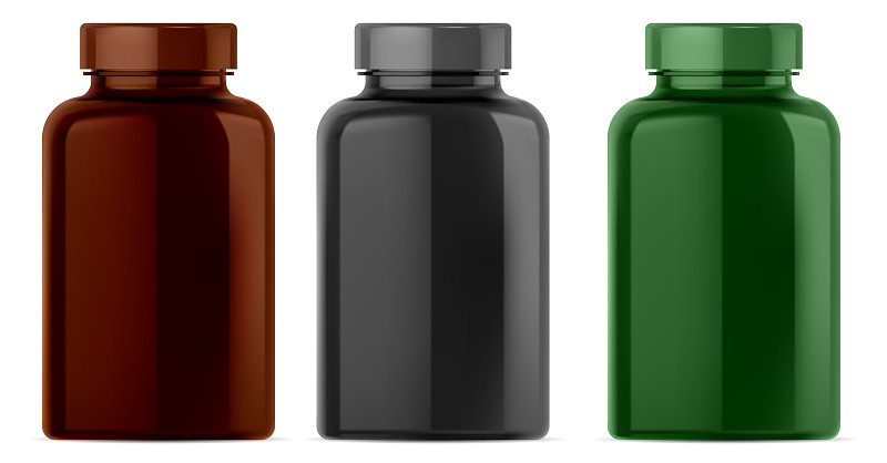 Supplement bottle. Vitamin pill jar mockup vector