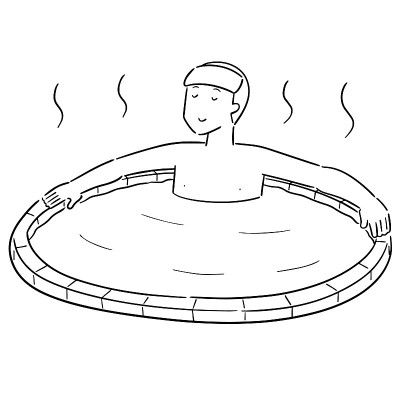 人们在热水池中洗澡