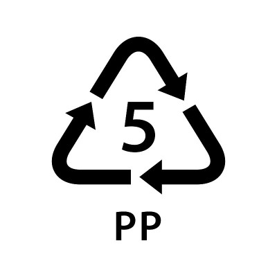 回收箭头三角形PP类型5孤立在白色背景上，象征塑料PP材料的五种类型标志，回收三角形类型图标图形，回