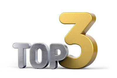 top3白色背景上的top3 3d插图。