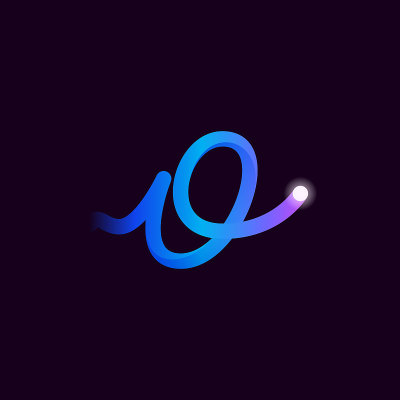 O型字母标志，带有渐变线和闪点。