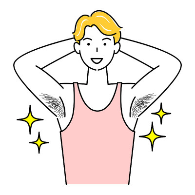 微笑可爱的男人炫耀他的体毛(腋毛)。插图。Simple.Vector。