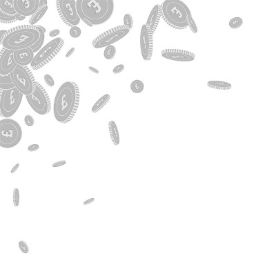 英镑硬币下落。分散的黑色和w