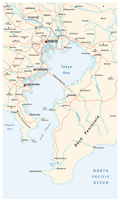 太平洋沿岸东京湾大都市区的道路矢量图