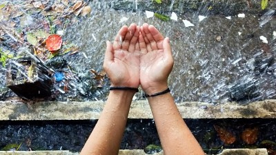 雨水中的人的手