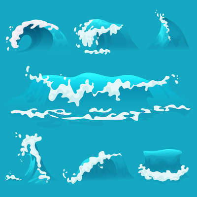 矢量组不同的卡通海或海浪泡沫。