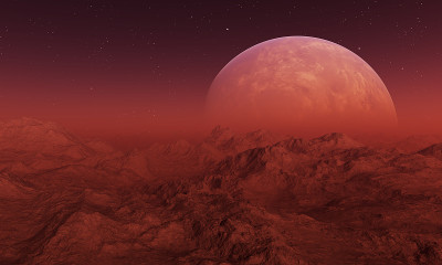 3d渲染空间艺术:外星行星-一个幻想景观